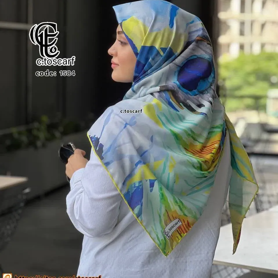 روسری مجلسی طرح آبرنگی نخ کاستوم قواره بزرگ 140 سانتیمتر