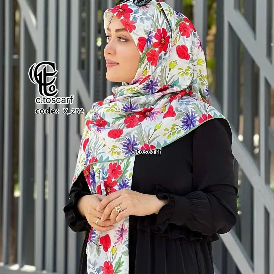 روسری مجلسی طرح گلناز قواره بزرگ 140 سانتیمتر نخ کاستوم سیتو