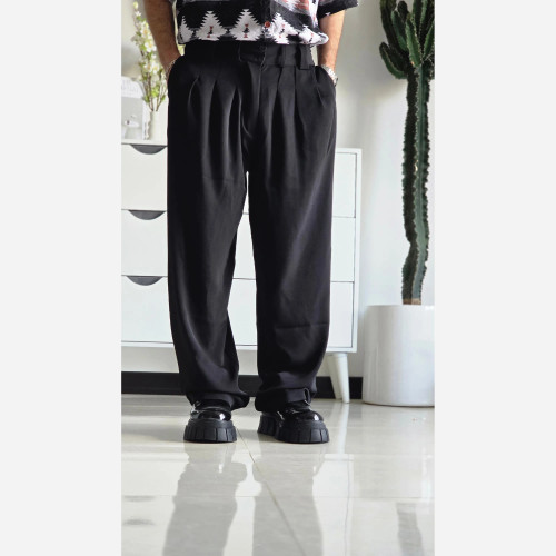 شلوار بگ پارچه ای زنانه مدل پیله دار جنس کاترین رنگ مشکی سایز L تا 3XL