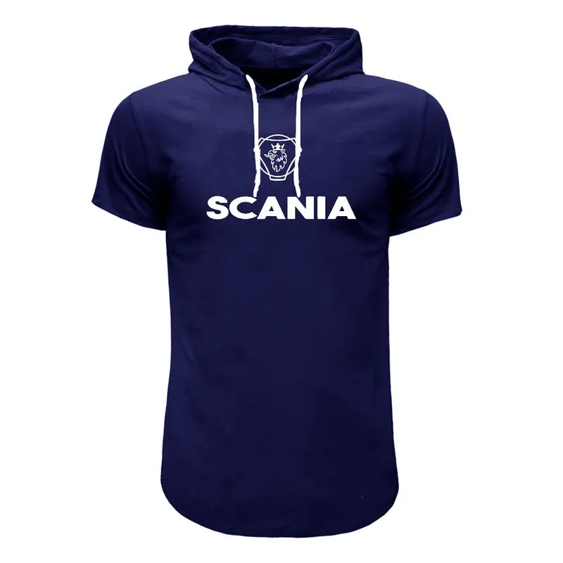 تیشرت کلاه دار مردانه طرح Scania سورمه ای نخی