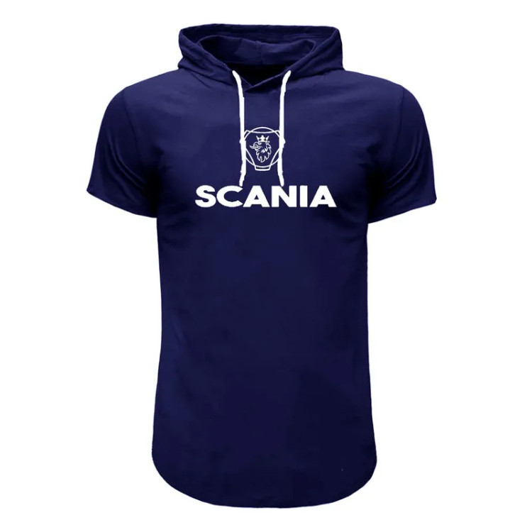 تیشرت کلاه دار مردانه طرح Scania سورمه ای نخی