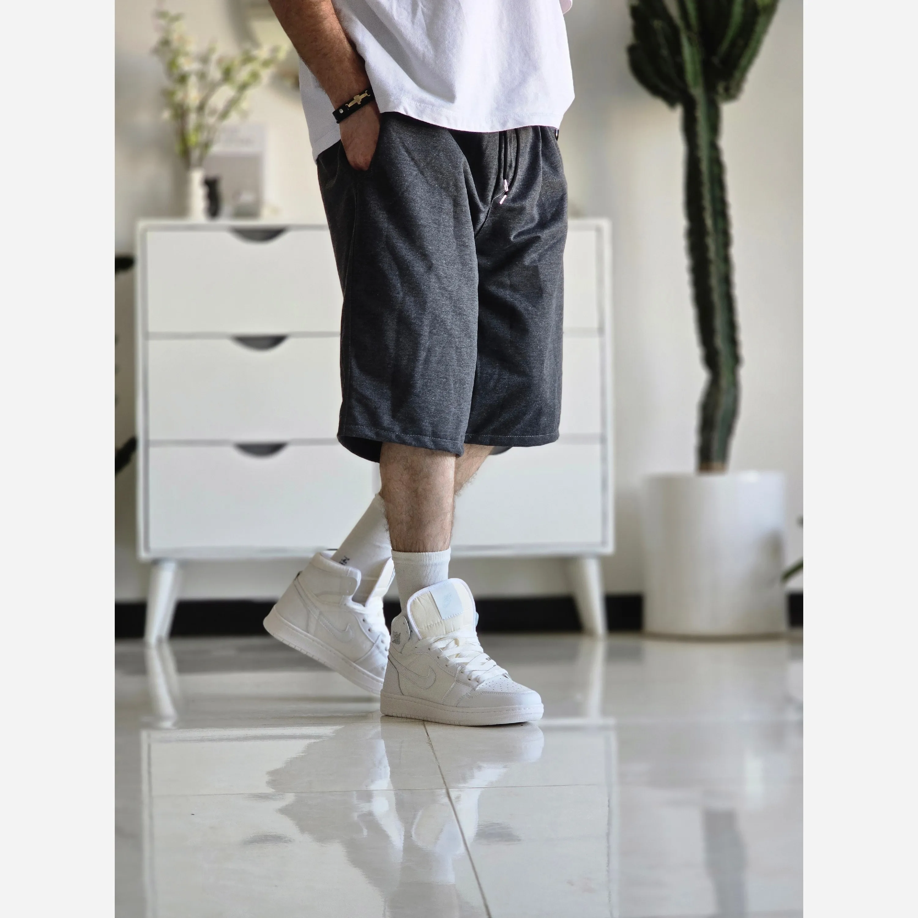 شلوارک مردانه و زنانه پارچه ملانژ فری سایز رنگ مشکی و ذغالی