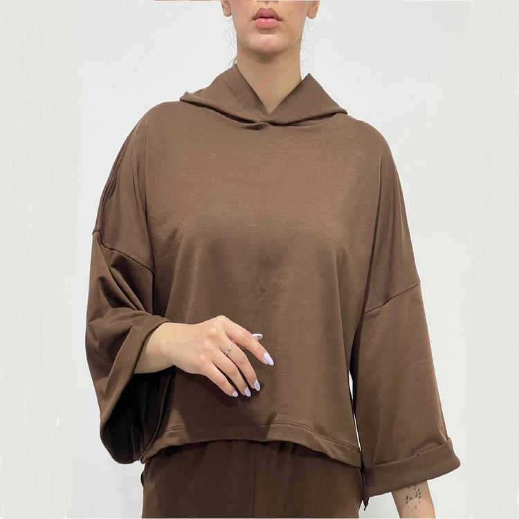 تیشرت کراپ باکسی کلاه دار جنس گلکسی کد 1397