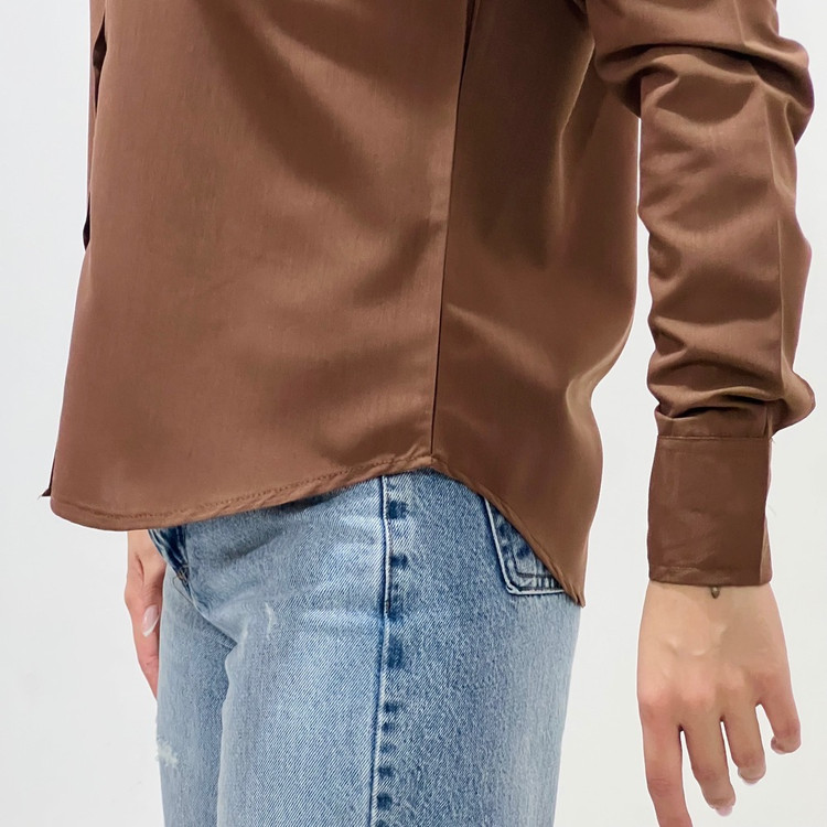 شومیز بیسیک زنانه کد 1147 یقه مردانه آستین بلند بنددار نخی یونیسکس سایزبزرگ