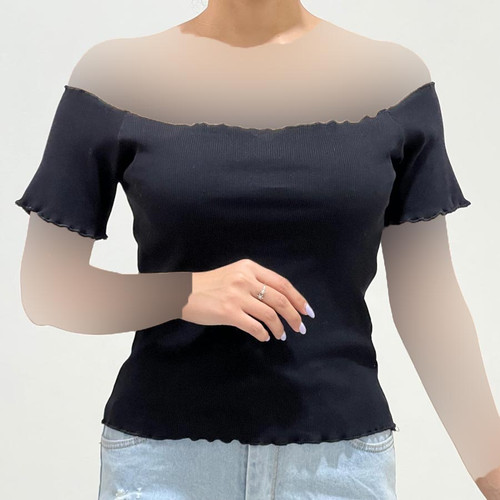 کراپ یقه قایقی کبریتی زنانه کد1409 قد42 سانت