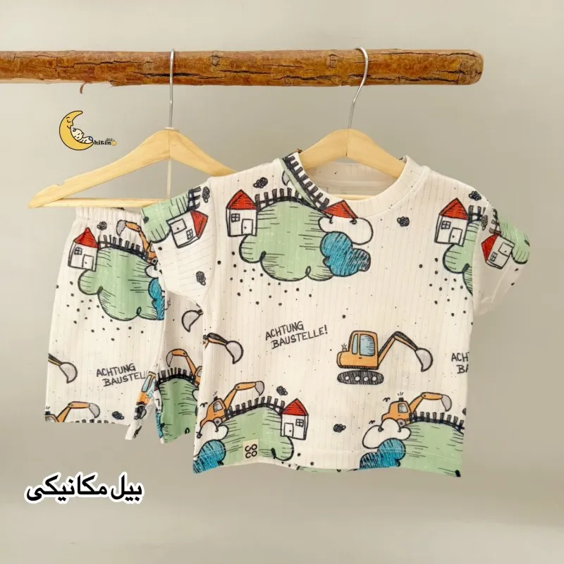 ست تیشرت و شلوارک بچگانه نخ پنبه کبریتی طرح دار