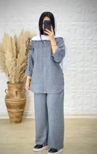 ست مانتو و شلوار بگ تابستانه پارچه بابوس وارداتی سایز بزرگ 40 تا 52