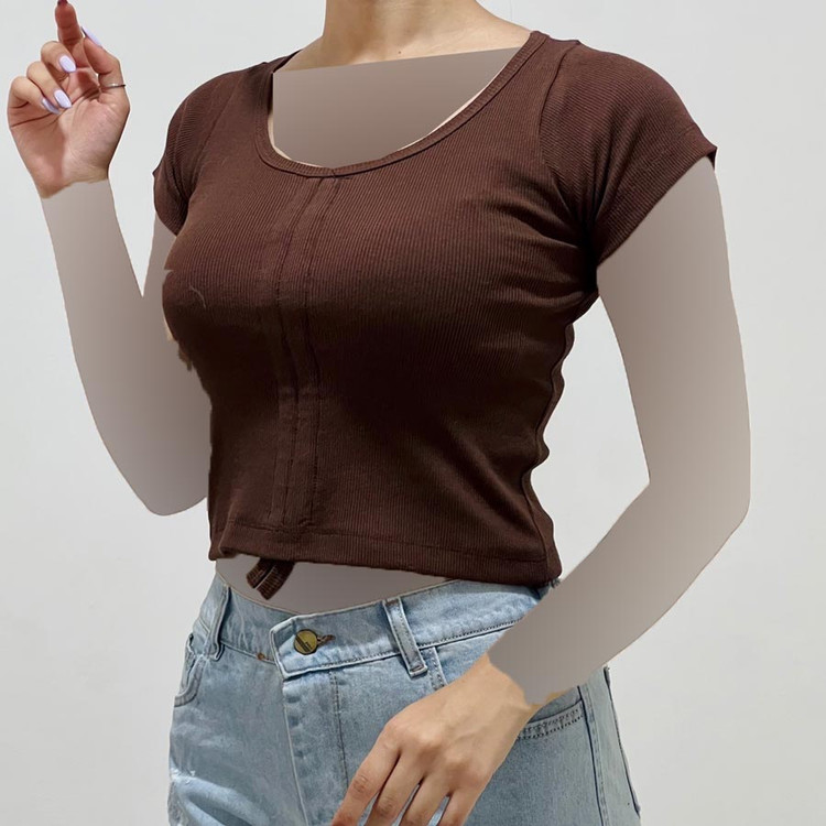 تیشرت کبریتی جلو گت دار فری سایز کد 1406