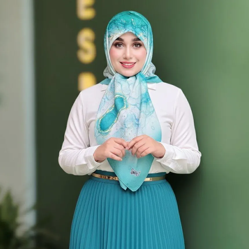 روسری نخی کاستوم طرح رزیتا قواره 115 رنگ فیروزه ای