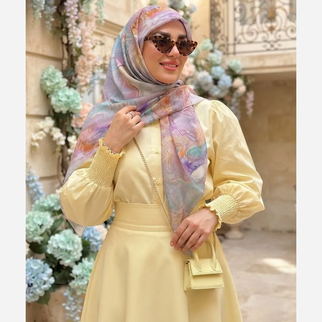 روسری نخ کاستوم طرح نازلی قواره بزرگ دور چرخ دوز مزونی