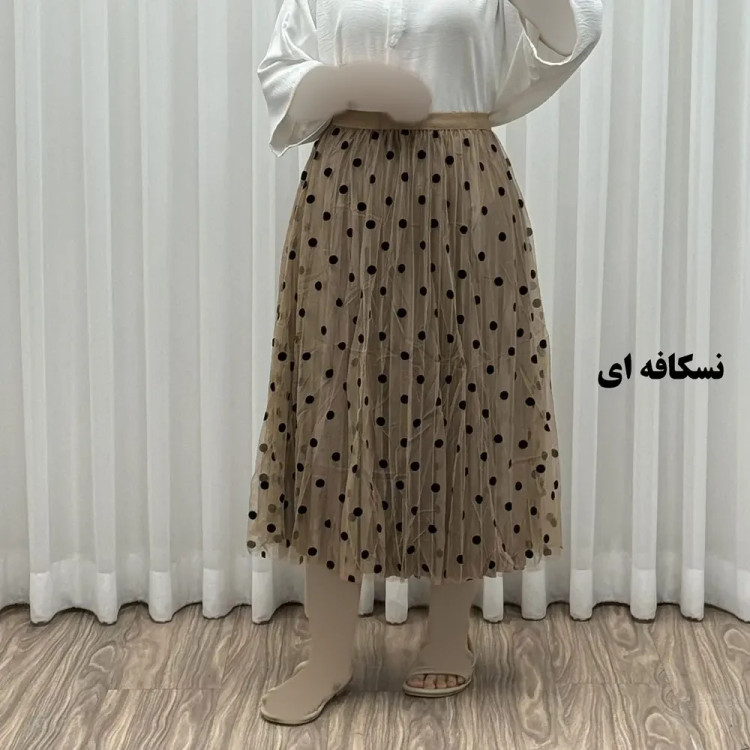 دامن گیپور خال خالی زنانه فری سایز شیک و راحت مناسب تا سایز 46 چهارفصل